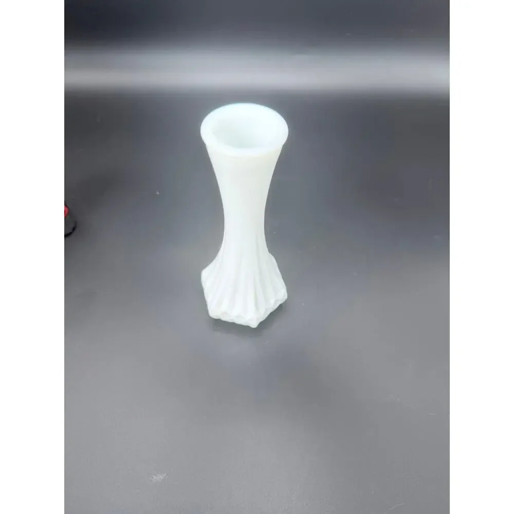 Vintage Hoosier Glass 4063-C White Milk Glass 6” Ribbed Diamond Bud Vase